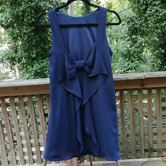 Everly Navy Blue Sheath Mini Dress Plain Front & Flowing Bow in Back~Sublime!SzS - Picture 1 of 7